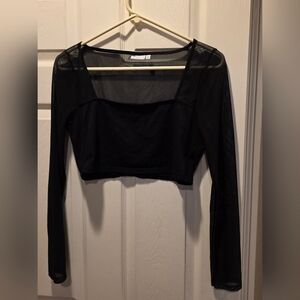 Asos Design Black Mesh Long Sleeve Crop Top Size 10
